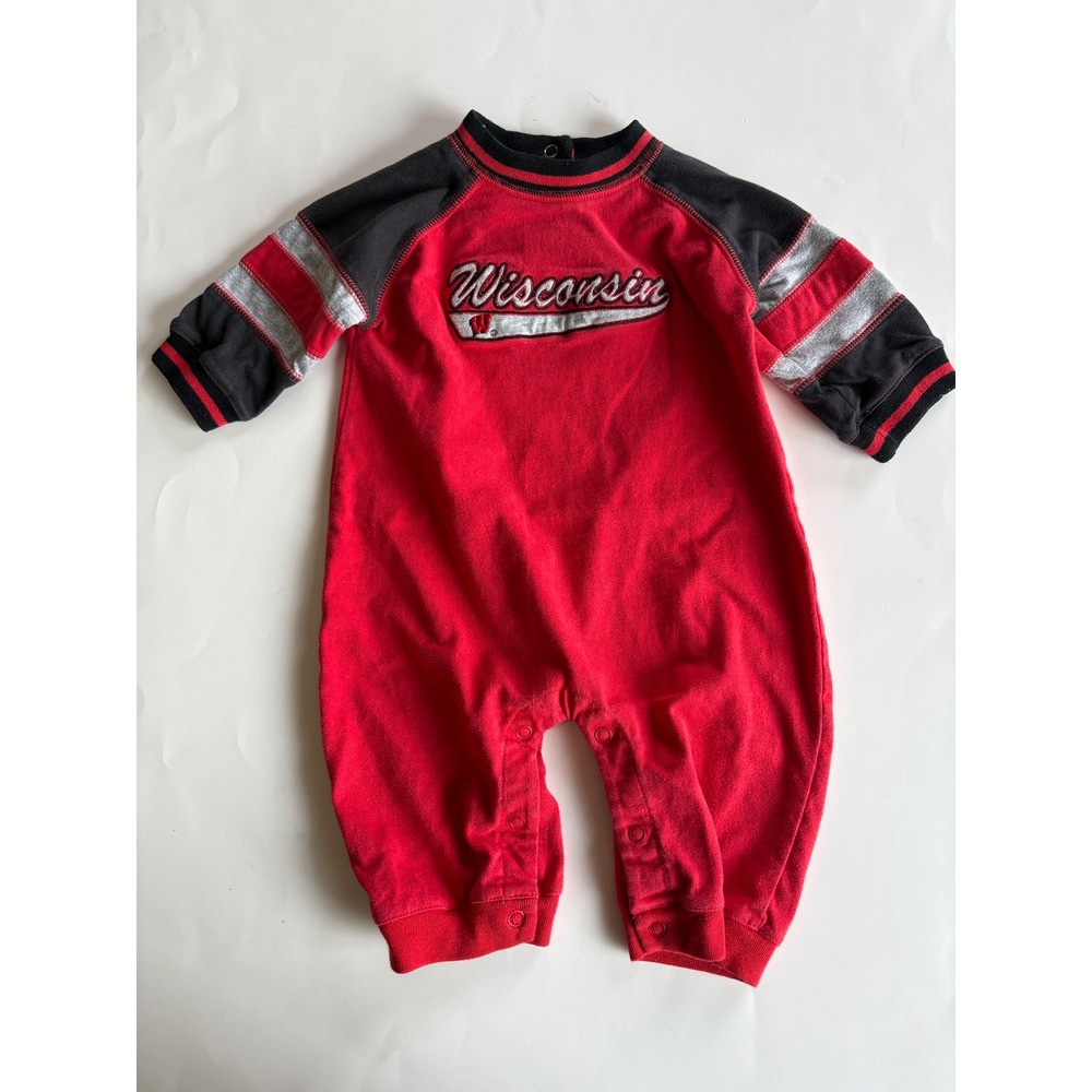 MightyMac Sports Wisconsin Badgers Baby Romper Red Black 6/9Mโ NCAA Fan Gear Y2K